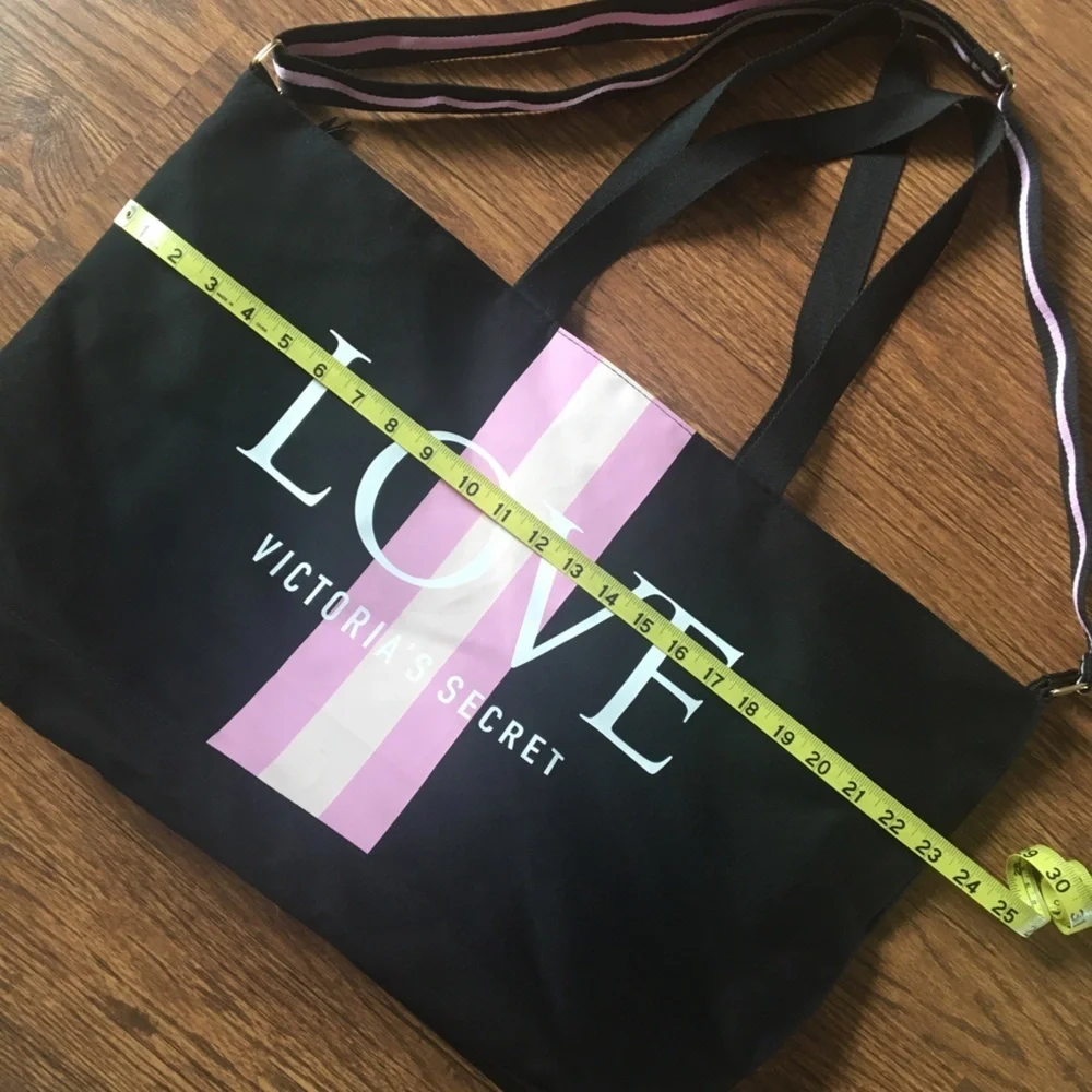 Victoria’s Secret Love Spellout Tote Bag Black Pink Canvas